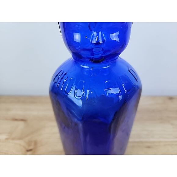 Vintage Cobalt Blue Baby Top BROOKFIELD Baby Face - Quart Milk Bottle - Picture 4 of 8